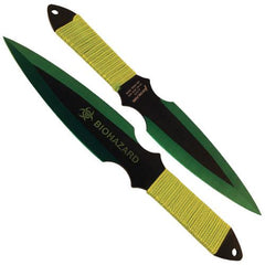 2 Piece Throwing Knife Green Color Biohazard