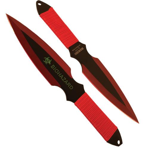 2 Piece Throwing Knife Red Color Biohazard