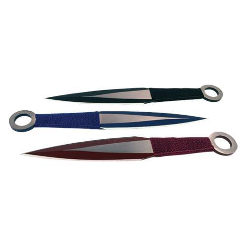 3 Piece Throwing Knife Assorted, Black, Blue, Red Color - Guardian Self Defense