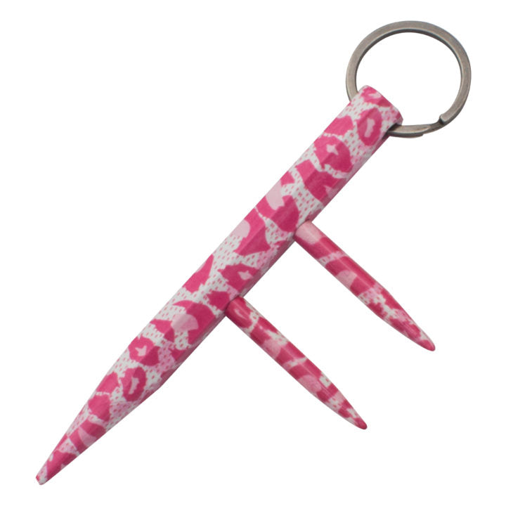 Two Prong Kubotan Keychain - Pink Leopard