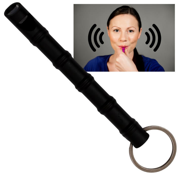 Kubotan Self-Defense Keychain with Emergency Whistle - Black