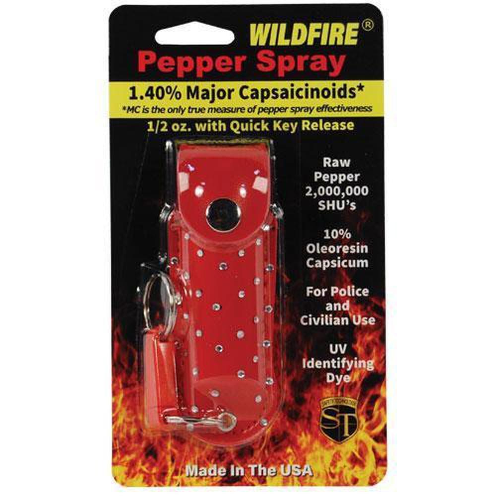 Wildfire Pepper Spray Rhinestone Keychain Soft Case - .5 oz (1.4% MC) - Guardian Self Defense