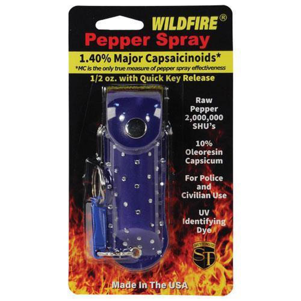Wildfire Pepper Spray Rhinestone Keychain Soft Case - .5 oz (1.4% MC) - Guardian Self Defense